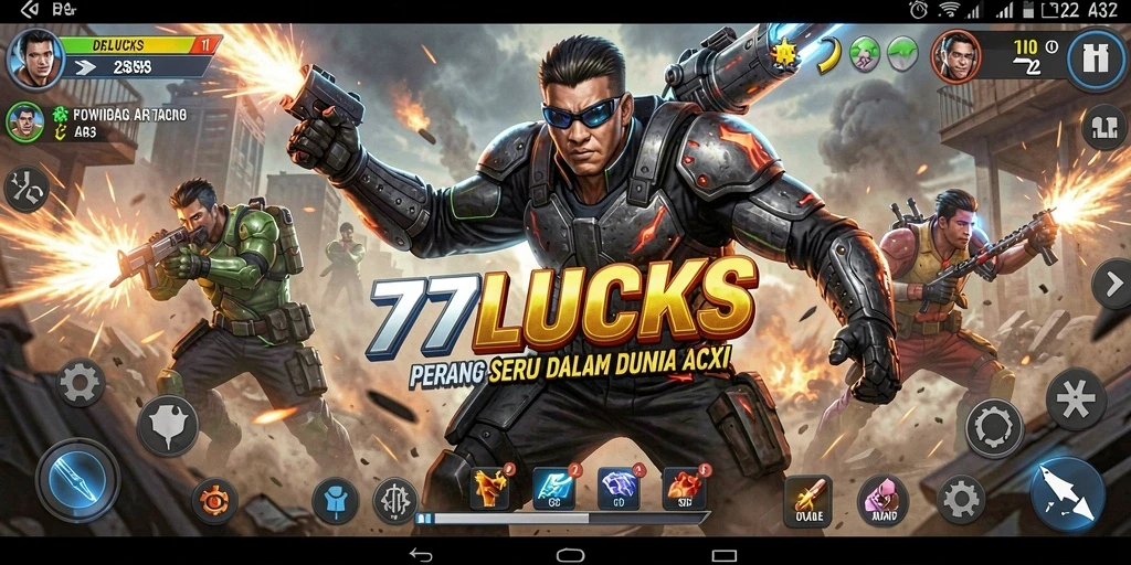 Screenshot gameplay mendebarkan dari 77LUCKS menampilkan aksi intens dan pertempuran seru.