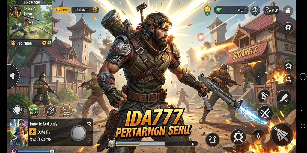 Tangkapan layar utama IDA777 menampilkan pertarungan epik antar karakter.