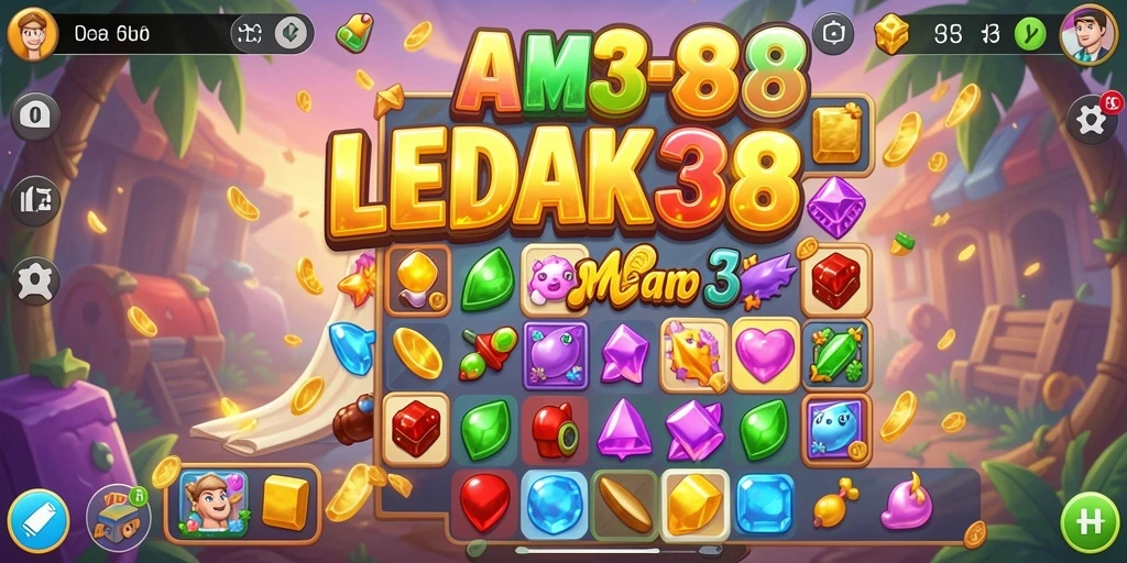 Tampilan gameplay seru LEDAK388 dengan tantangan match-3.