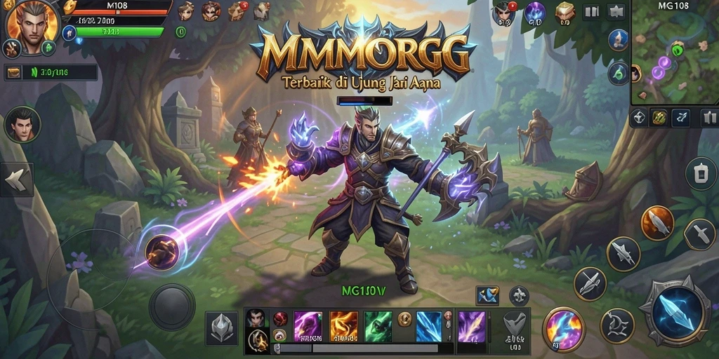 Tangkapan layar utama MG108 menunjukkan aksi seru dalam gameplay MMORPG.