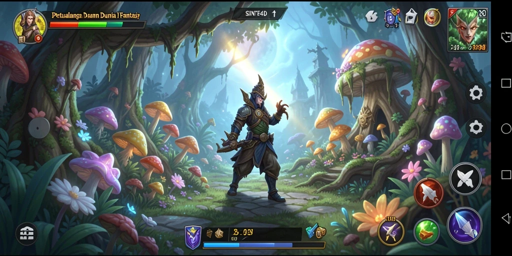 Tangkapan layar gameplay SINTE4D menampilkan pertarungan seru di dunia fantasi.